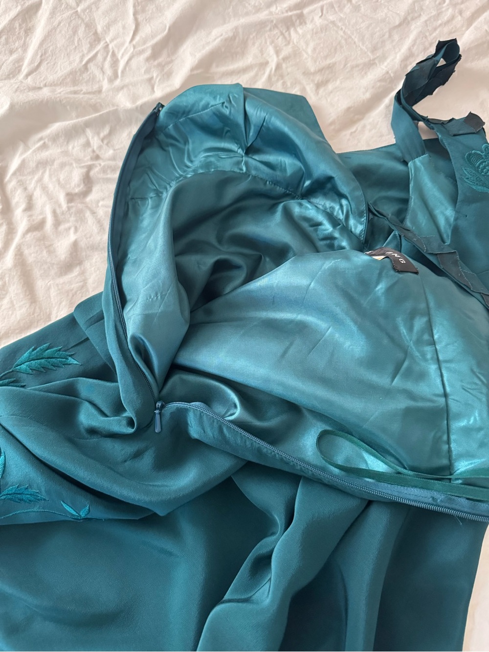 Sue Wong Teal Embroidered V-Neck Midi Dress - Picture 11 of 11